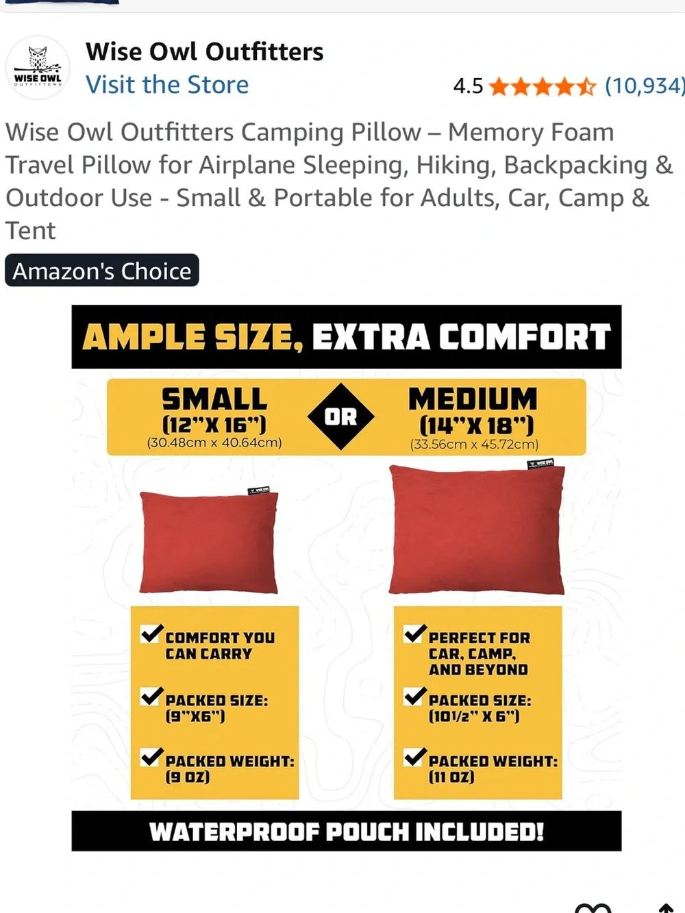 NWT Wise Owl Outfitters The Snoozy Camp Pillow Medium Size - Rust and Gray